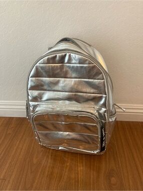 Metallic Silver Quilted Backpack